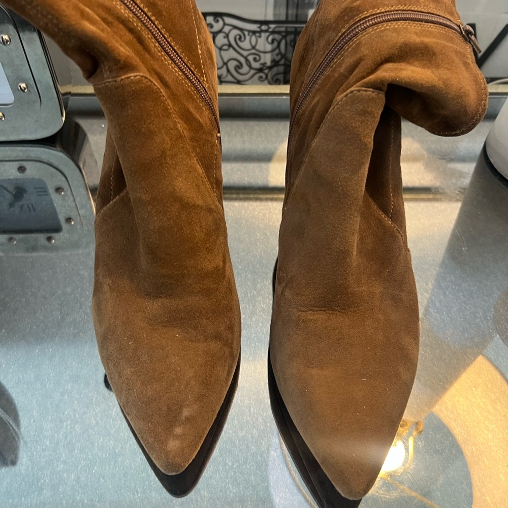 Loeffler Randall Brown Suede Pointed-Toe Heeled Boots